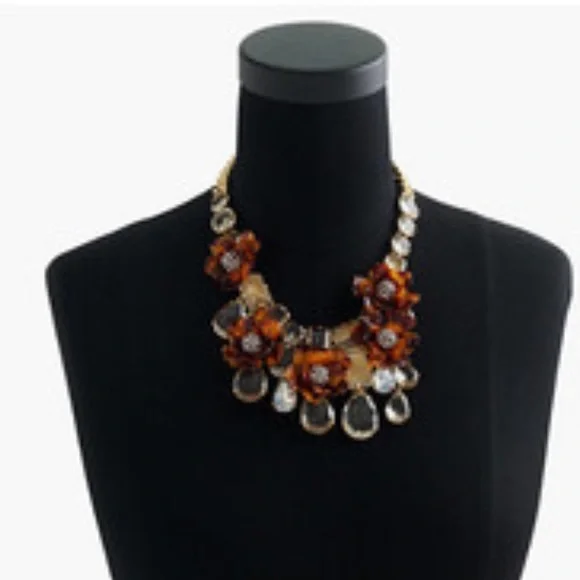 NWT preppy luxury J. Crew flower crystal and tortoise statement necklace